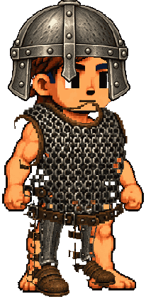 The character in ringmail and an iron helm